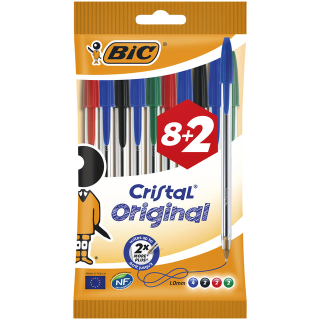 BIC - Sac moyen d'assorti Cristal Assorti de 8 + 2 gratuit | 10 pièces