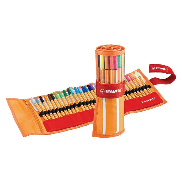 STABILO - FINELINER POINT 88 ROLLER SET ORANGE / ROUGE À 30 COULEURS | 5 pièces