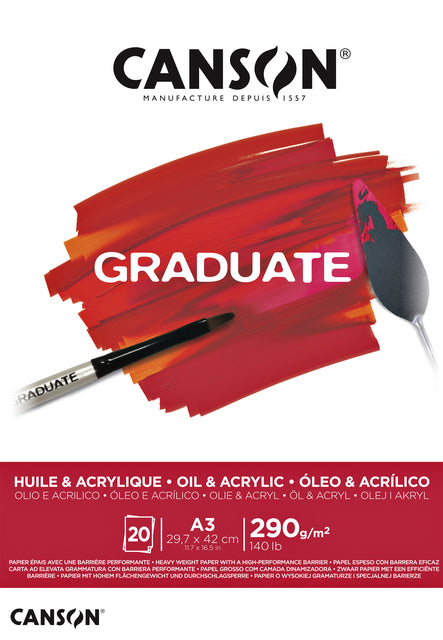 Canson - Graduate de bloc acrylique d'huile A3 290gr 20vel | 5 pièces