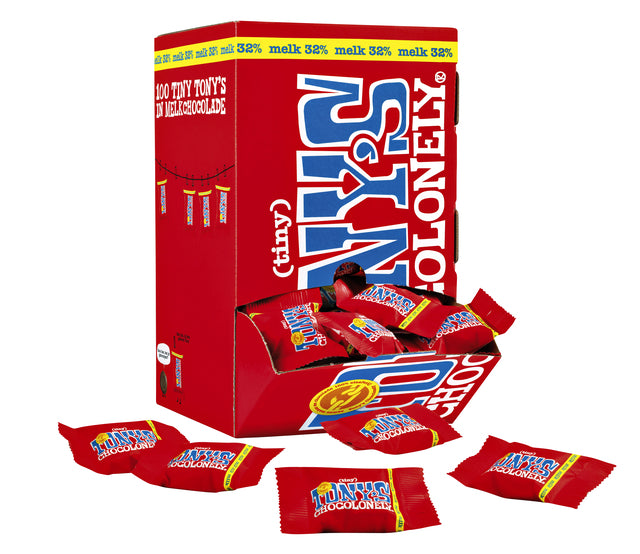 Tony's Chocolonely - Mini -Schokoladenbar, 900 g, Schachtel mit 100 Stücken separat, Milch