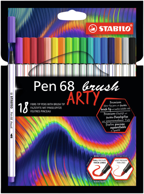 Stabilo - Pen 68 Brush Arty, rythme de 18 pièces, assorti