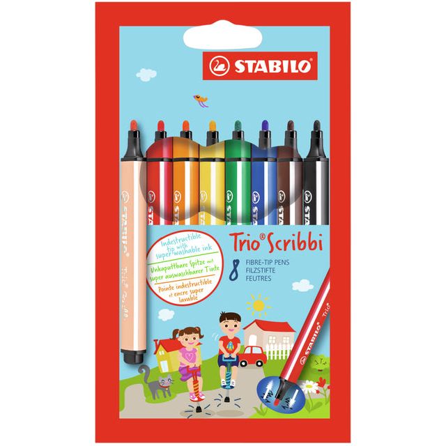 Stabilo - Trio Scribbi Filz -Tip -Stift, Blasen von 8 Teilen in verschiedenen Farben