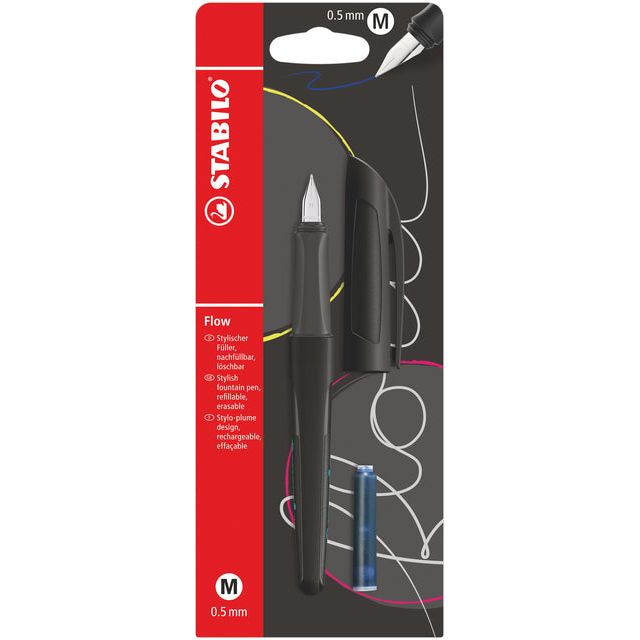 Stabilo - Vulpen flow active m zwart | 5 stuks