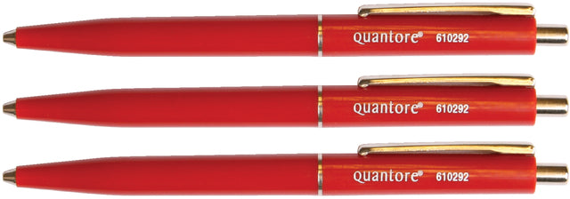 Quantore - Balpen drukknop en metalen clip rood | 50 stuks