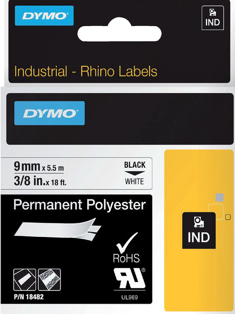 Dymo - Labele dymo rhino industrieel polyester 9mm wit