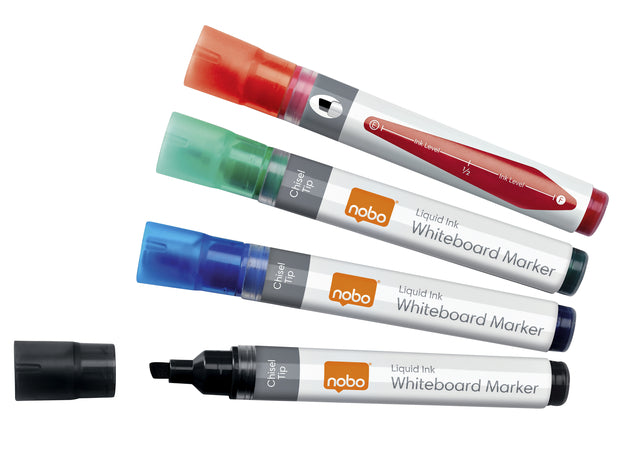 Nobo - Filztip Pen Whiteboard Flüssigkinte Drymarker abfällt, sortiert sortiert 4mm 4st