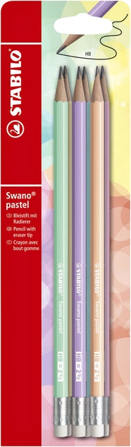 STABILO - Crayon pastel Swano, HB, avec de la gomme, une ampoule de 6 pièces en couleurs assorties