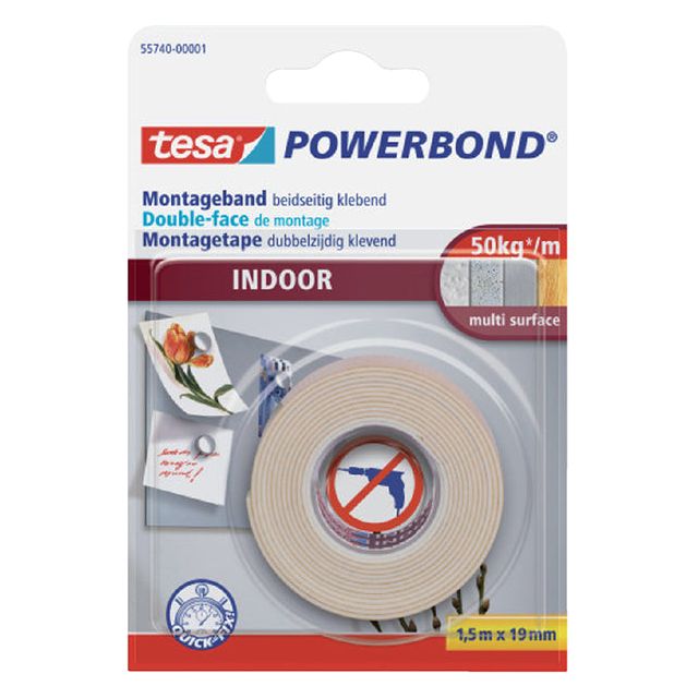 Tesa - Dubbelzijdig montagee indoor 1.5mx19mm wit | 12 stuks