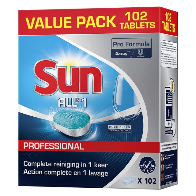 Sun-Pro-Formel All-in-One-Geschirrspüler Tabletten, Schachtel mit 102 Teilen