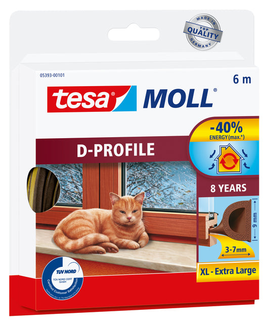 Tesa - Moll Classic tochtstrip D-profiel, 6 m, bruin