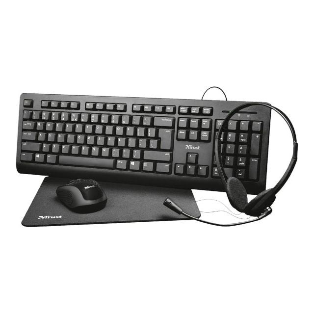 Trust - Primo 4-in-1 Home Set met headset, toetsenbord (qwerty), muis en muismat