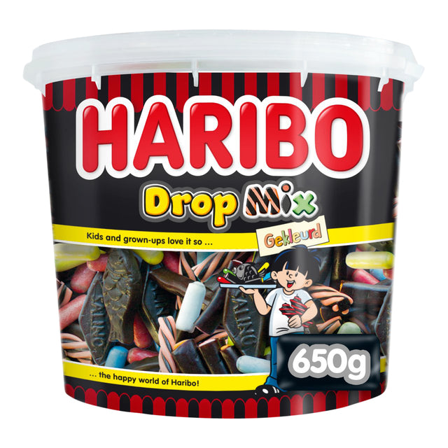 Haribo - snoepgoed, emmer van 650 g, dropmix gekleurd