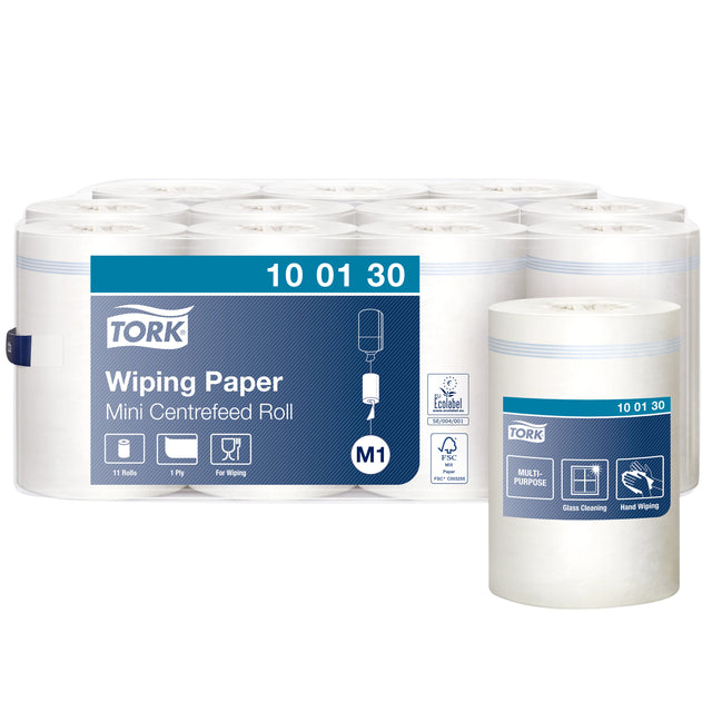 Tork - Pappartierpapier wischen Mini Roll M1 1 Schicht Centerfeed Weiß 100130