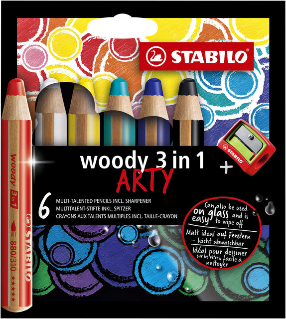 Stabilo-gefärbte Stifte Woody 8806-1-20 Penny von 6 Farben mit einem Bleistiftschärfer