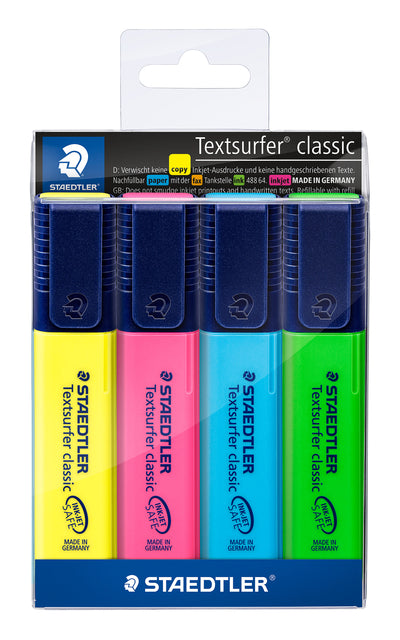 Staedtler - Marking Marker Textsurfer Classic, 4 pièces Case: Jaune, rose, bleu et vert