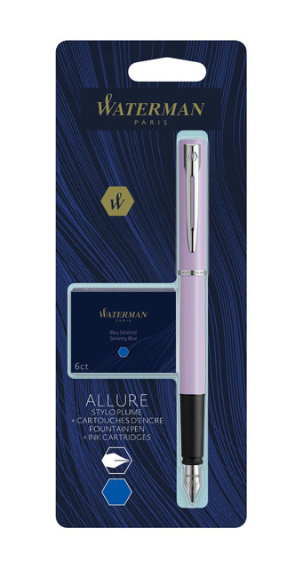 Waterman - vulpen Allure tel fijne punt, inclusief 6 inktpatronen, op blister