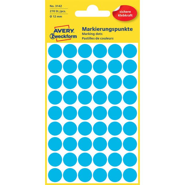 Avery Zweckform - Etiket az 3142 rond 12mm blauw 270 stuks