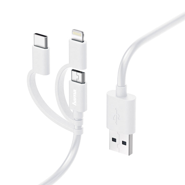 Kabel Hama USB-Micro 3-in-1 mit Adapter an USB-C und Blitz 1 Meter weiß