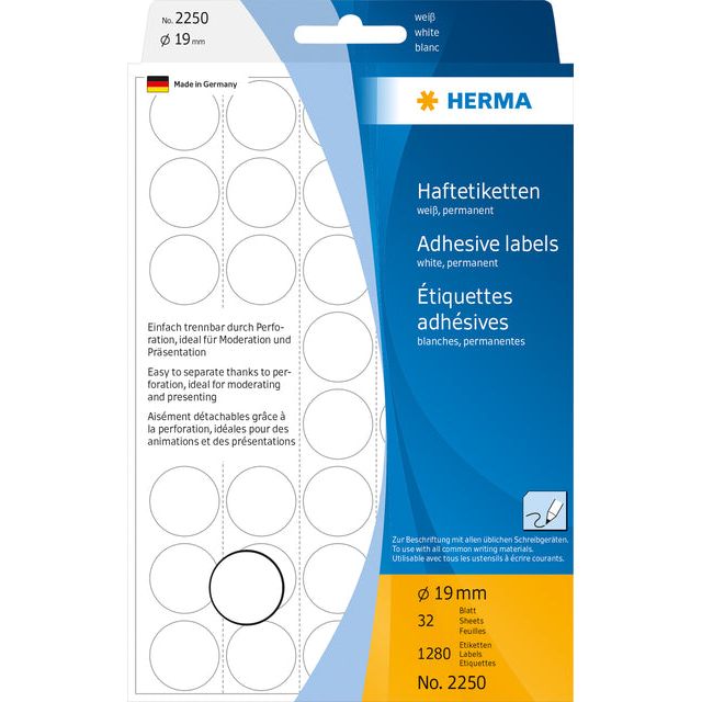 HERMA - Etiket  2250 rond 19mm wit 1280 stuks