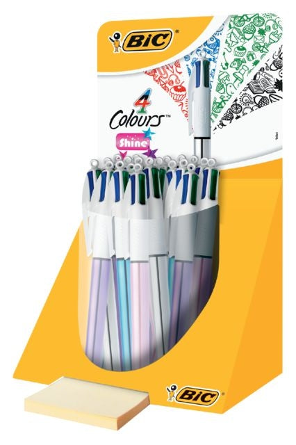 BIC - Colors Shine 4 -Color Ball Pen, Medium, Classic Ink Colors, Body Metallic Purple