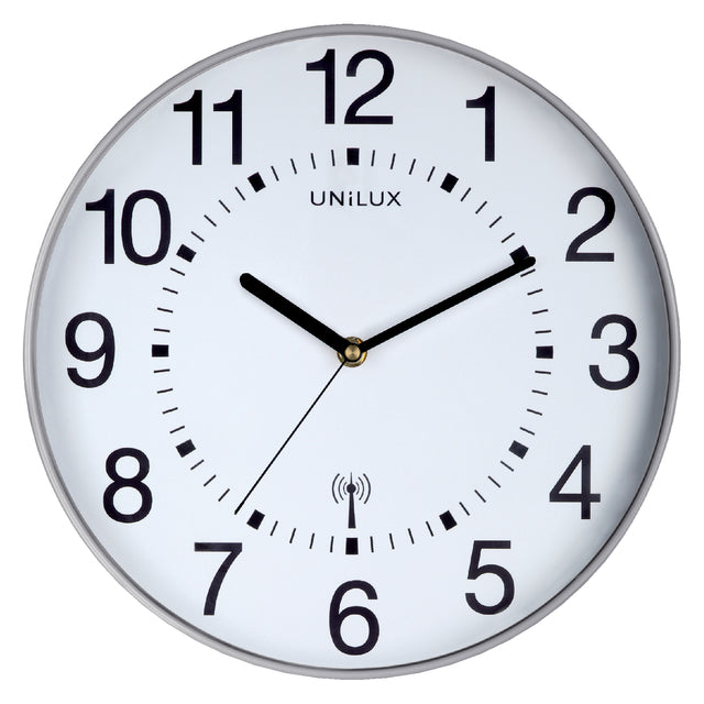 Unilux -Mai Wave Wall Clock, Radio -abgesteuert, Durchmesser 37,5 cm, grau -White