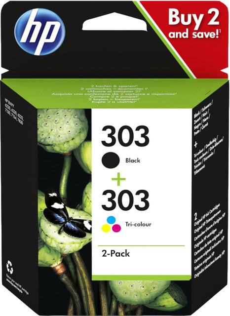 HP - inktcartridge 303, 165-200 pagina's, OEM 3YM92AE, 1 x zwart en 1 x 3 kleuren