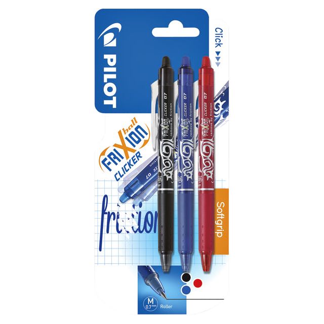 Pilot - Rollerpen Frixion Clicker Assorti 0,35 mm Blasen zu 3 Teilen