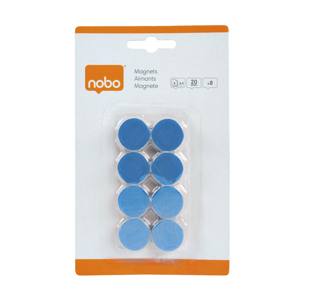 Nobo - magneten, 20 mm, blauw, blister van 8 stuks