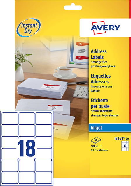 Avery - Label J8161-10 63.5x46.6 mm blanc 180 pièces | 10 pièces