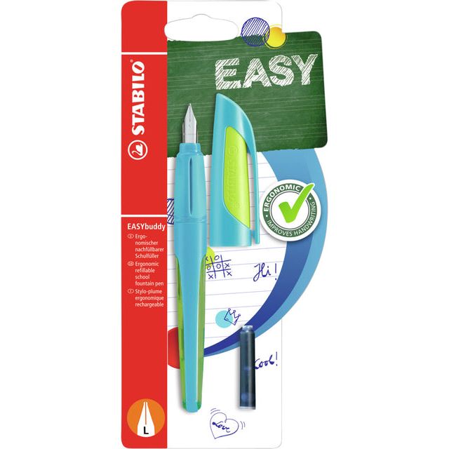 Stabilo - Fountain Pen EasyBuddy Links -Handblau/Lime Blister | Blasen Sie ein 1 Stück | 3 Stücke