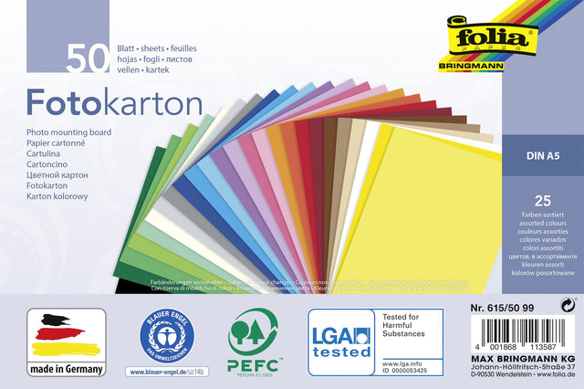 Folia Paper - Fotokarton Folia A5 Pack von 50 Blechs -Sorti 270 g/m2