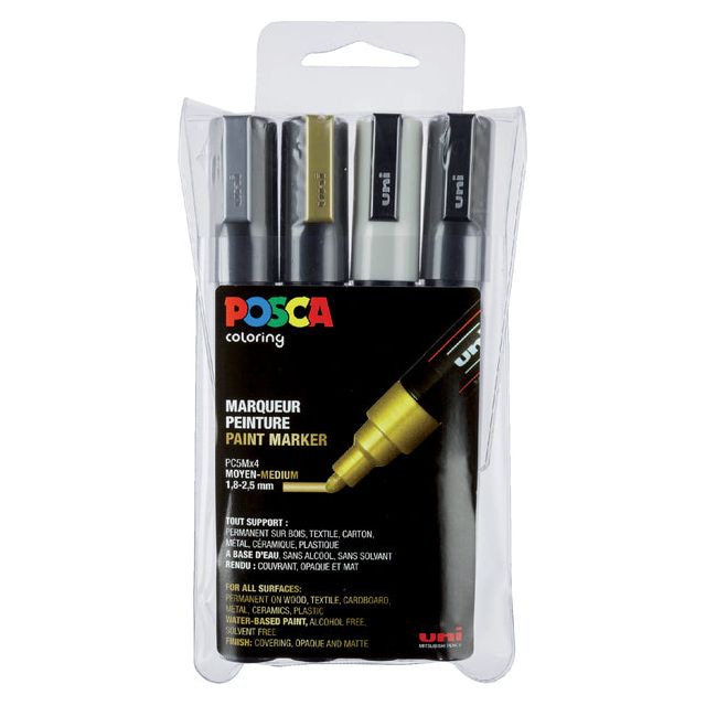 Posca - paintmarker PC-5M, etui met 4 stuks in geassorteerde metallic kleuren