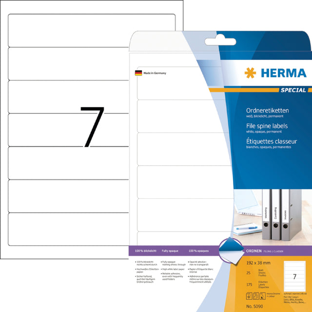 HERMA - Étiquette de tapis 5090 NARRAND 38X192MM-AUTO-ADHESIVE BLANC | 32 pièces