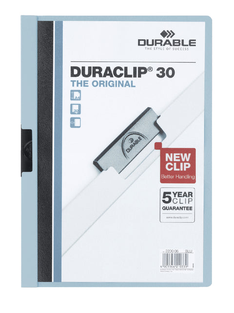 Durable - Klemmap Duraclip A4 3 mm 30 feuilles de bleu clair | 25 pièces