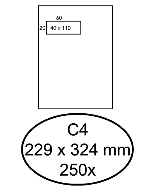 Quantore - umhüllt 229x324mm Fenster 4x11cm links 250 Teile