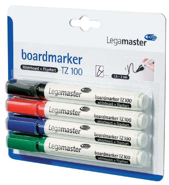 Legamaster - Viltstift legamaster tz100 whiteboard 2mm 4st ass