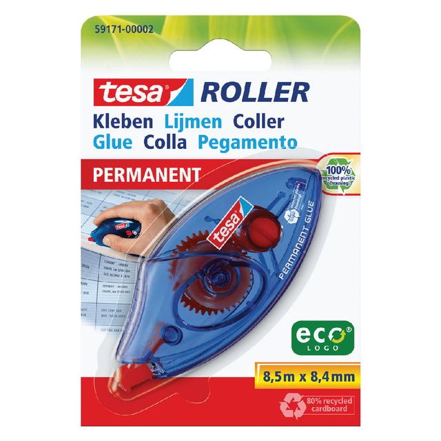 Tesa - Lijmroller permanent ecoLogo, ft 8,4 mm x 8 m, op blister