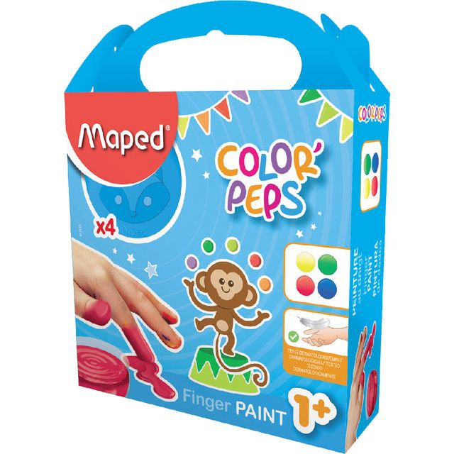 Maped - Vingerverf Color'Peps Early Age, doos van 4 potjes van 80 ml in geassorteerde kleuren