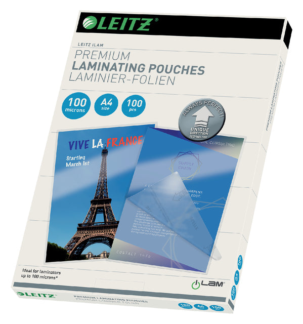 Leitz - couverture de laminage UDT FT A4, 200 micron (2 x 100 microns), 100 pièces pack