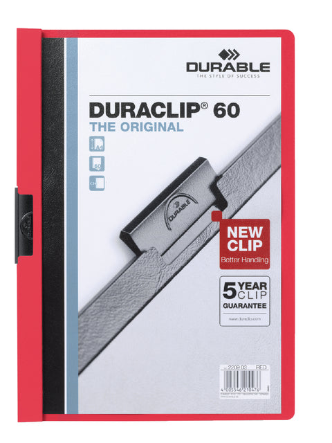 Durable - Klemmap Duraclip A4 6 mm 60 feuilles rouges | 25 pièces