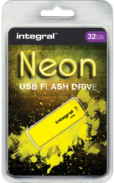 Intégrale - Stick USB 2,0 néon, 32 Go, Geel