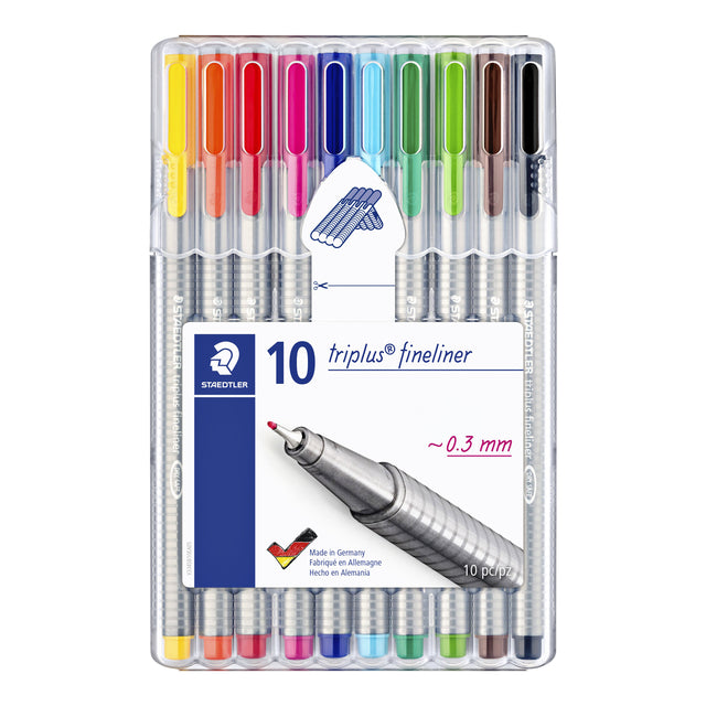 Staedtler - fineliner Triplus geassorteerde kleuren, opstelbare box met 10 stuks