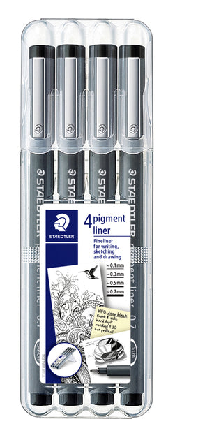 Staedtler - Fineliner Pigment 308 Black Set 4 pièces | 10 pièces