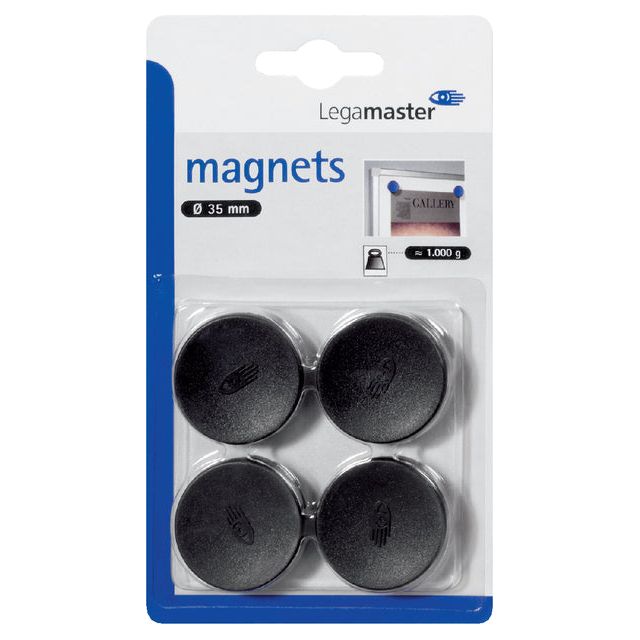 Legamaster - Magnet 35 mm 1000gr Schwarz 4 Stücke | Blasen Sie ein 4 -Stück | 10 Stücke