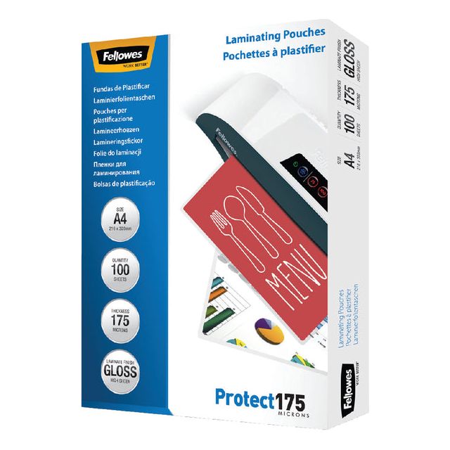 Fellowes - Lamining Cover Protect175 ft A4, 350 Mikron (2 x 175 Mikron), Packung von 100 Teilen