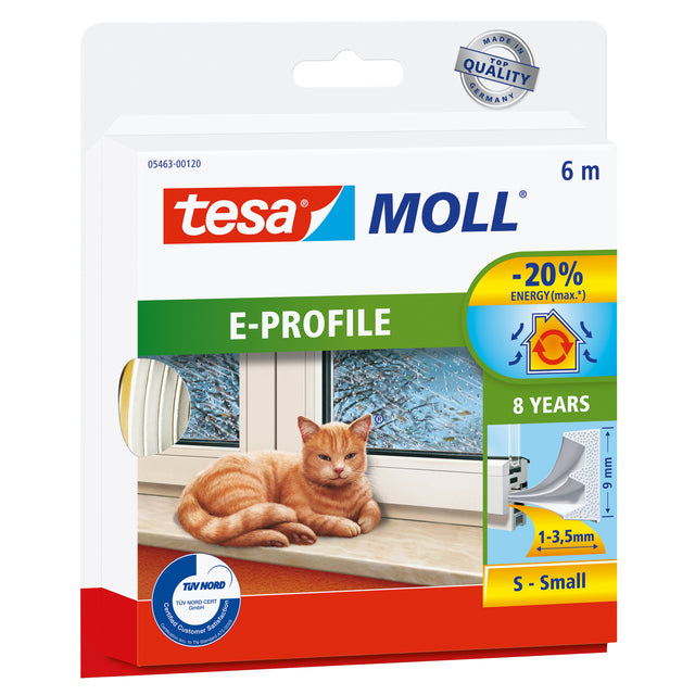 Tesa - Moll Classic tochtstrip E-profiel, 6 m, wit