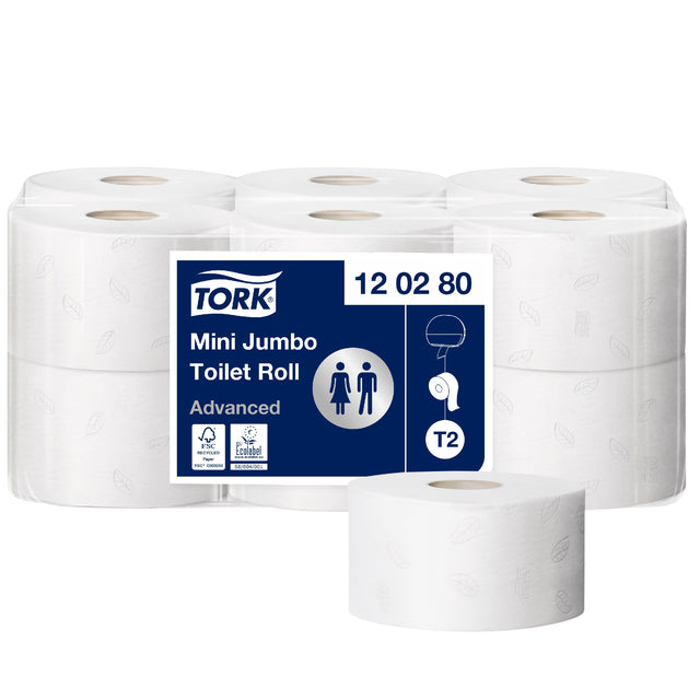 Tork - Toilettenpapier Mini T2 Advanced 2 -Laags 12 Rollen Weiß 120280