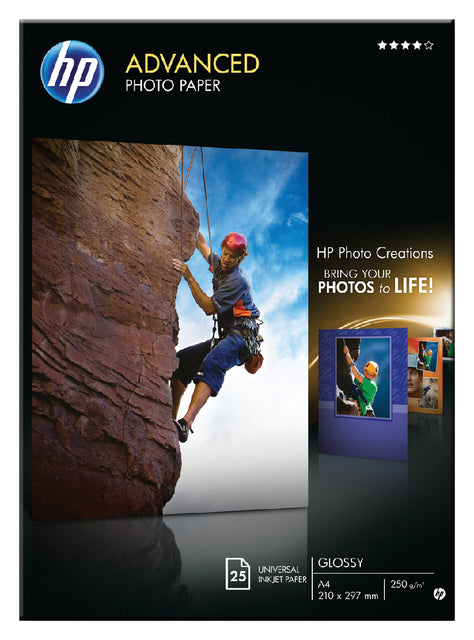 HP - Papier photo avancé FT A4, 250 g, pack de 25 ans, brillant