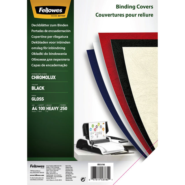 Fellowes - Feuille de couverture A4 Chromolux 250gr Black 100 pièces