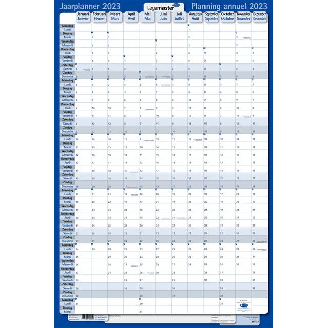 Legamaster - Jaarplanner 2023 lm 60x90cm verticaal gelamineerd | 5 stuks